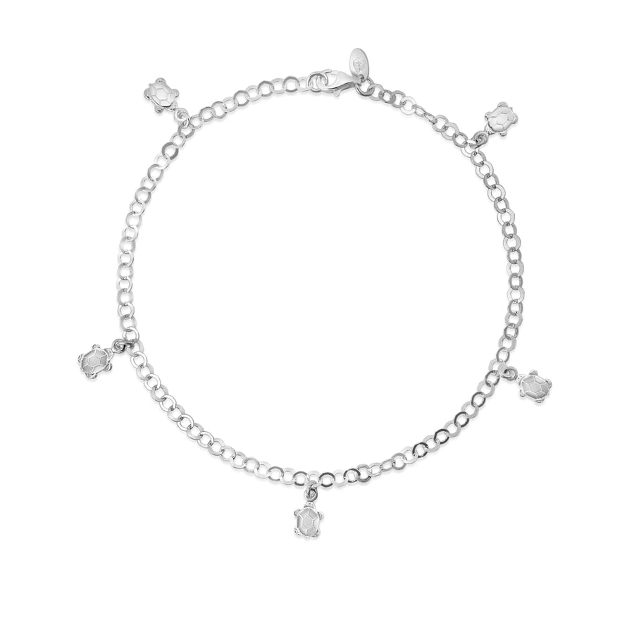 Sterling Silver Turtle Charm Anklet Image 1