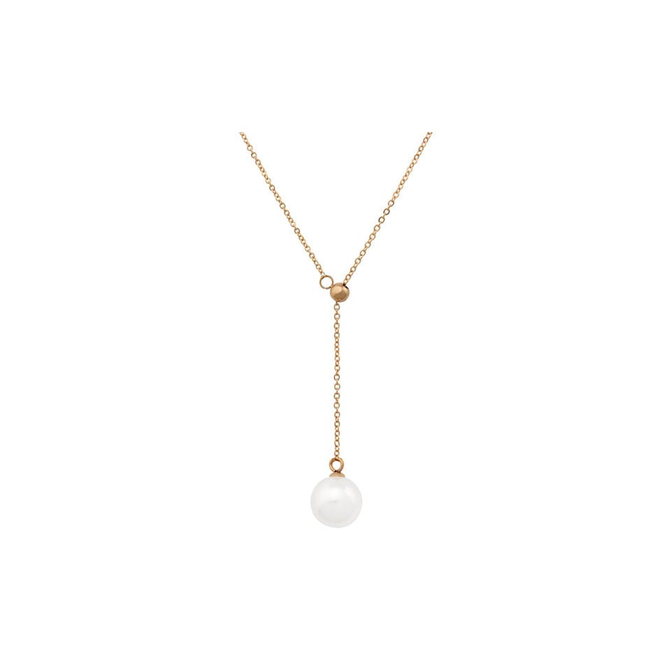 18k Gold Plated Freshwater Pearl Y Drop Necklace in White Yellow Rose Gold Image 1