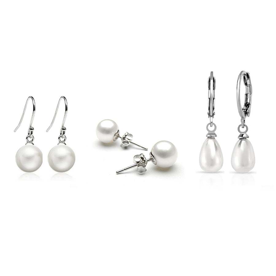 Set of 3 Pearl Earrings in 18k White Gold Image 1