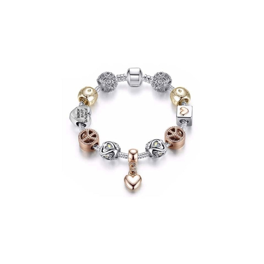 18k Rose Gold And Yellow Gold Heart Charm LOVE Bracelet Image 1