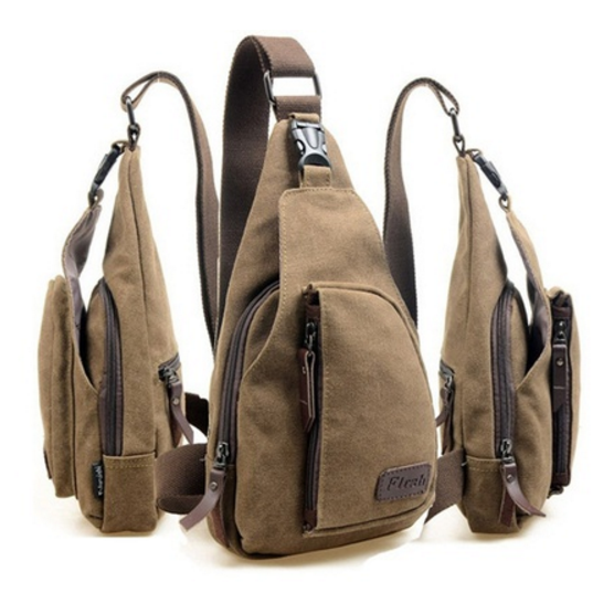 Men Canvas Casual Hiking Outdoor Sports Zipper Portable Chest Bag Shoulder Bag Image 1