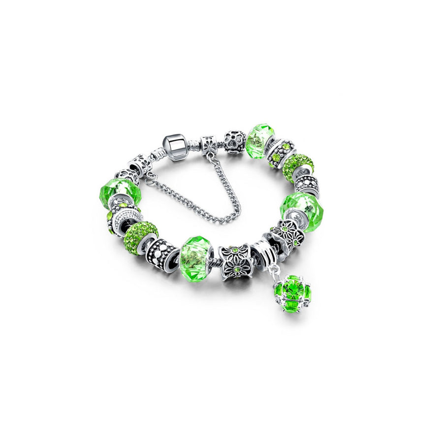 Green Crystal Ball Hanging Charm Bracelet Image 1