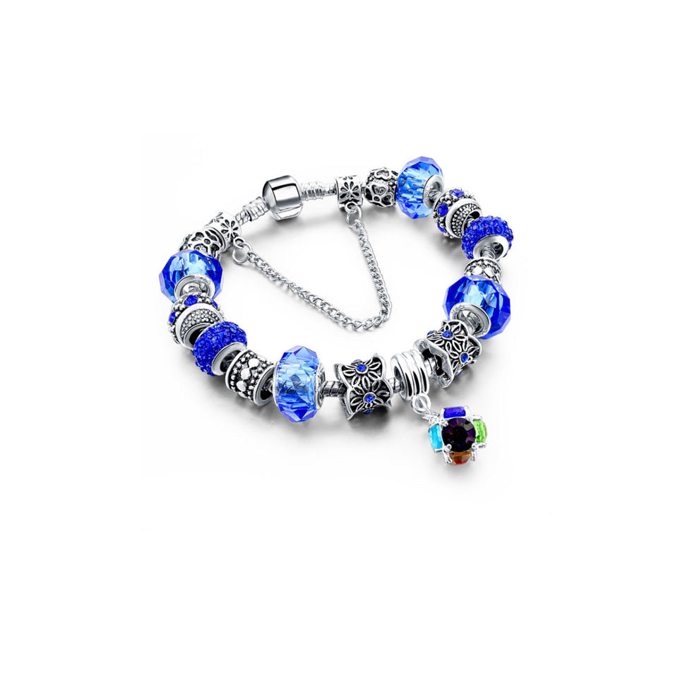 Blue Swarovski Elements Crystal And Charm Hanging Ball Bracelet Image 1