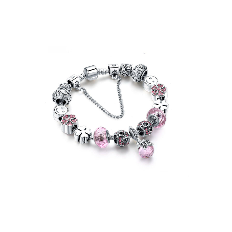 Pink Swarovski Elements Crystal and Smily Face Charm Bracelet Image 1