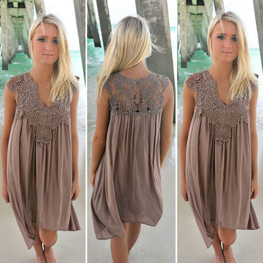 Lace and Chiffon Patchwork Loose Casual Dress Image 3
