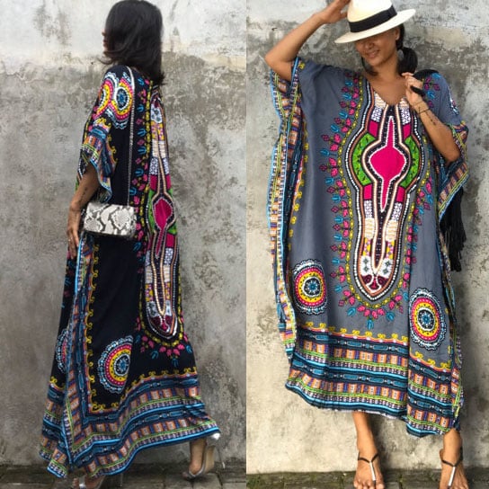 Women Fashion African Print Dress Casual Straight Print Kaftan Dress Image 4