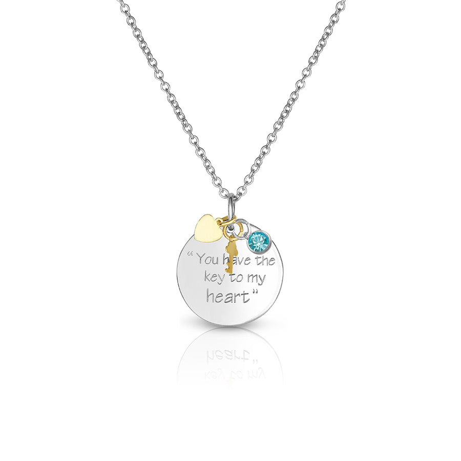 Aquamarine March Swarovski Elements Birthstone Crystal Key To My Heart Necklace Image 1