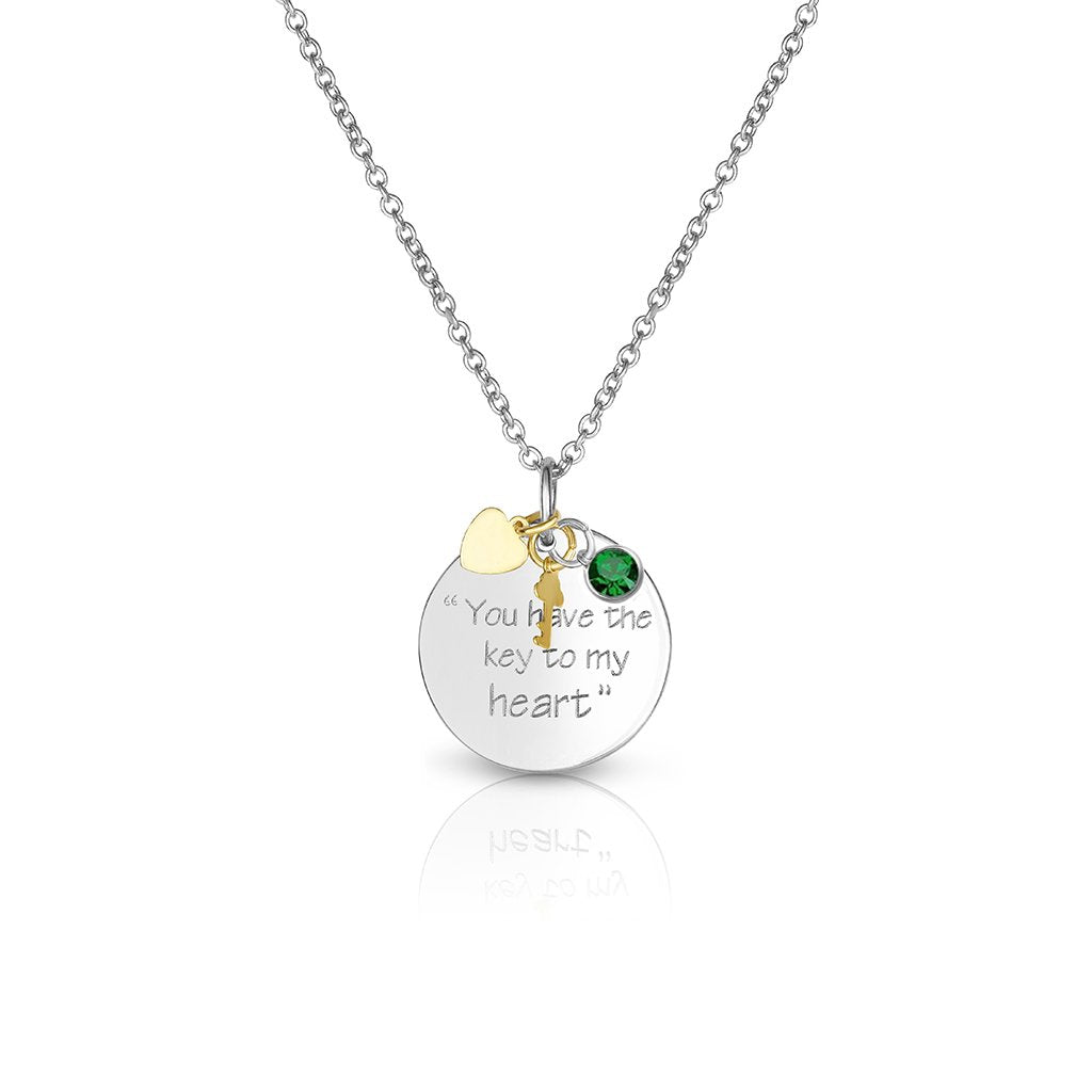 Emerald May Swarovski Elements Birthstone Crystal Key To My Heart Necklace Image 1