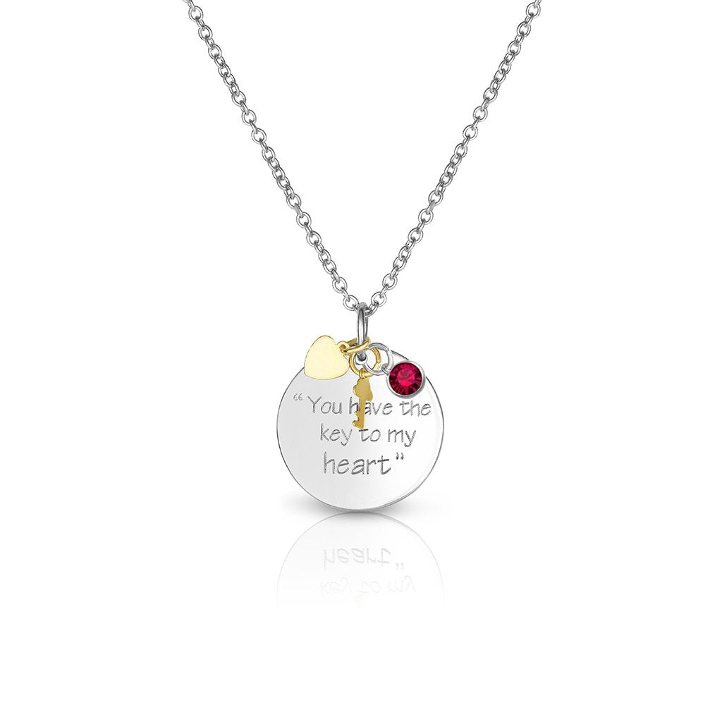 Ruby July Swarovski Elements Birthstone Crystal Key To My Heart Necklace Image 1