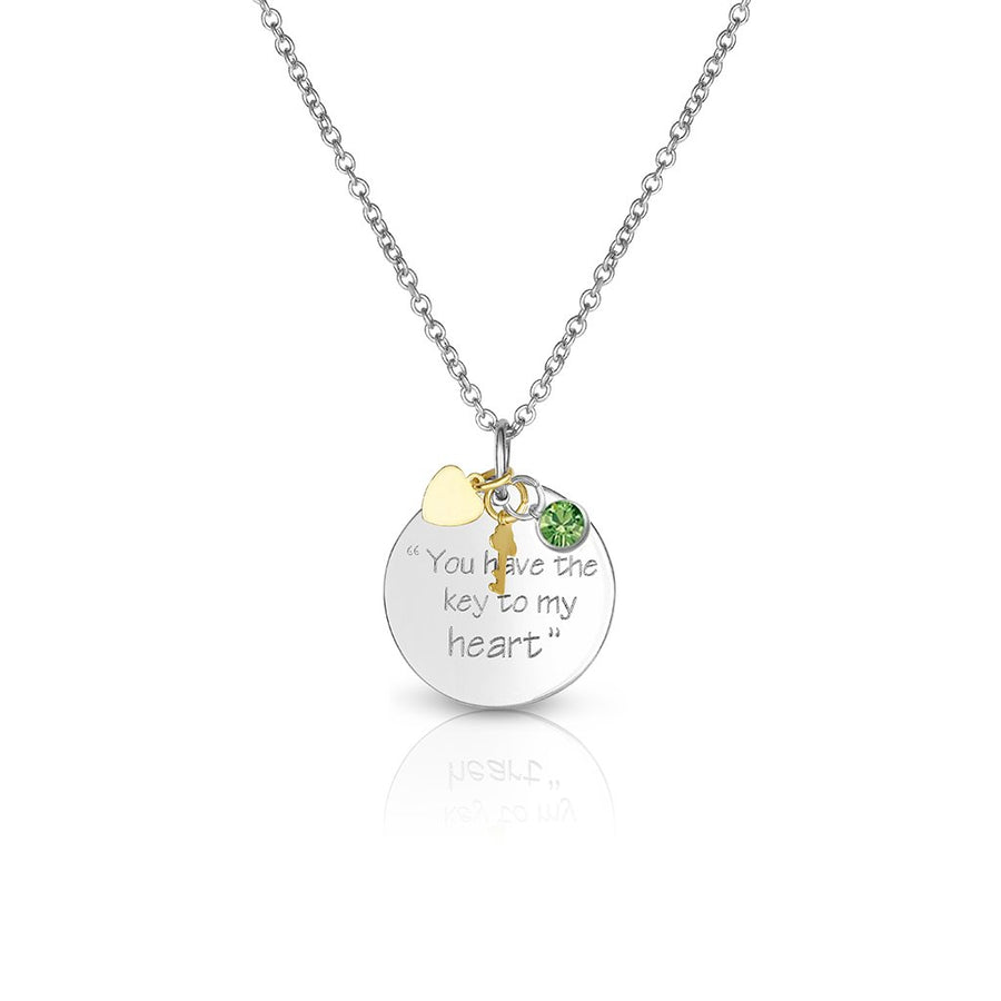Peridot August Swarovski Elements Birthstone Crystal Key To My Heart Necklace Image 1