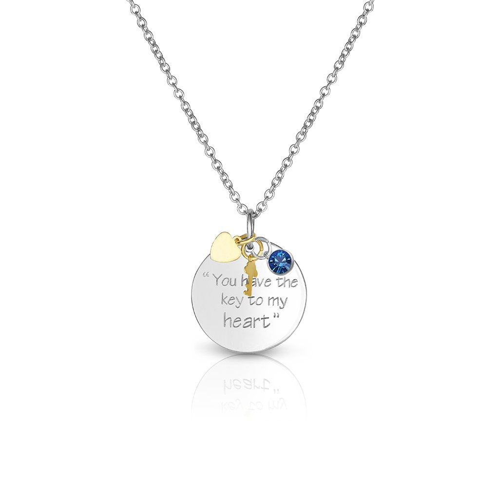 Sapphire September Swarovski Elements Birthstone Crystal Key To My Heart Necklace Image 1