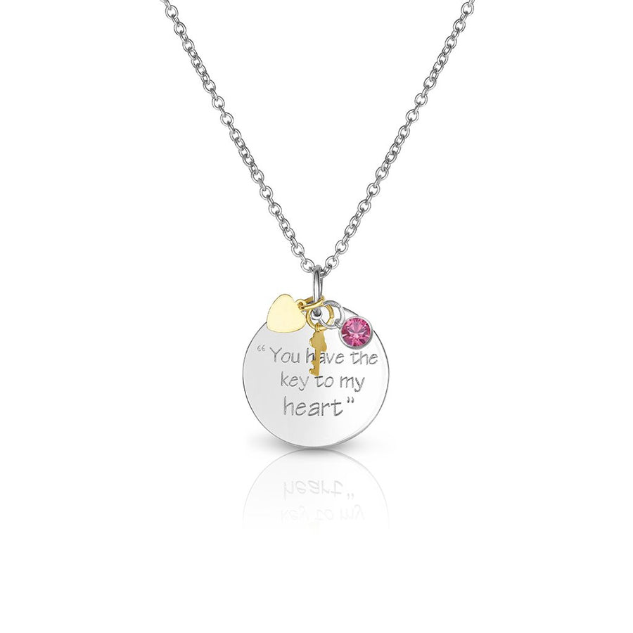 Pink Sapphire October Swarovski Elements Crystal Key To My Heart Necklace Image 1