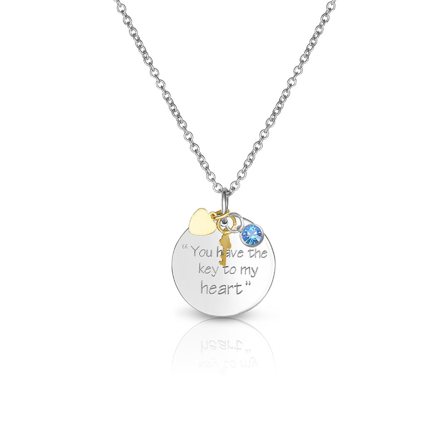 Blue Topaz December Swarovski Elements Birthstone Crystal Key To My Heart Necklace Image 1