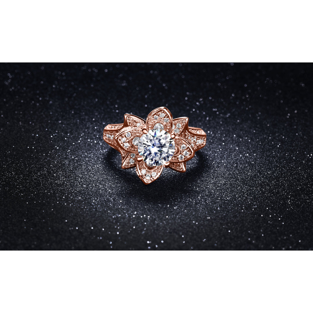 3.00 CTTW Micropave Rose  Flower Ring in 18K Rose Gold Image 1