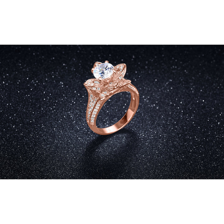 3.00 CTTW Micropave Rose  Flower Ring in 18K Rose Gold Image 2