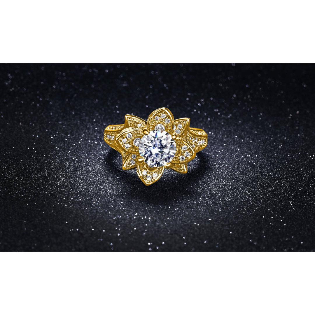 3.00 CTTW Micropave Rose Flower Ring In 18K Yellow Gold Image 1
