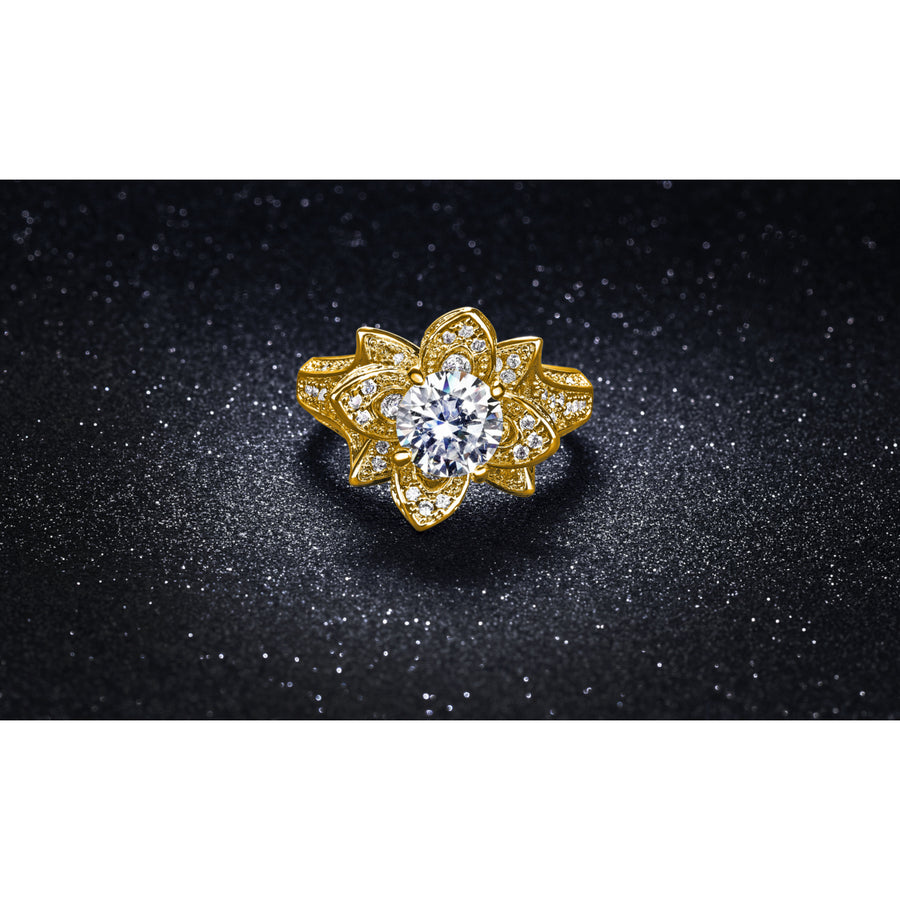 3.00 CTTW Micropave Rose Flower Ring In 18K Yellow Gold Image 1
