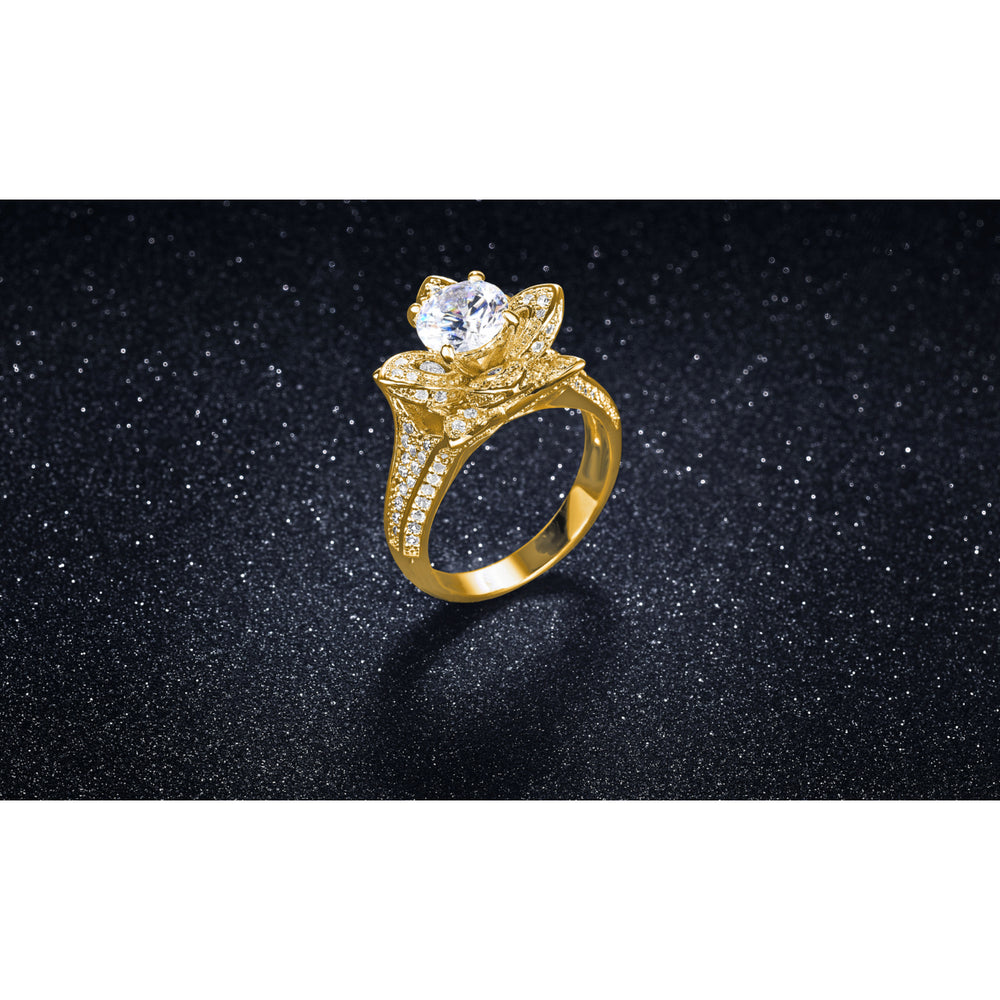 3.00 CTTW Micropave Rose Flower Ring In 18K Yellow Gold Image 2