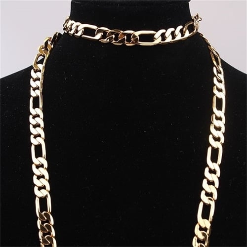 UNISEX 24K Gold Filled 8mm Figaro Chain necklace 24" + bracelet 9" Image 1