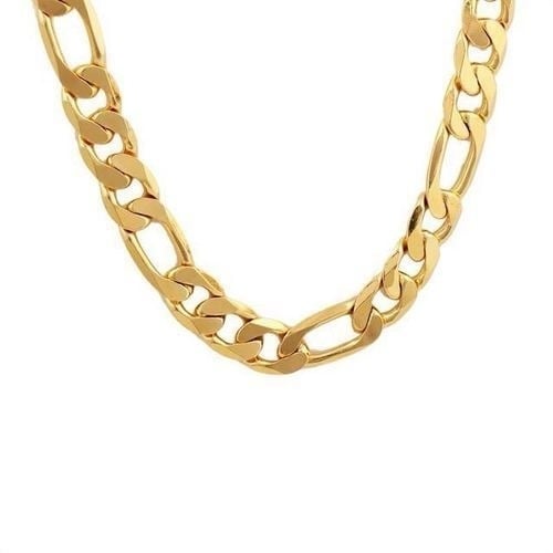 24K Yellow Gold Mens necklace Figaro Link Chain unisex Image 1