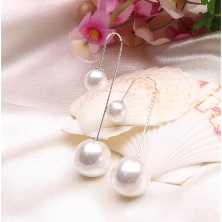 Double White Pearl Thread Drop Earrings Image 1