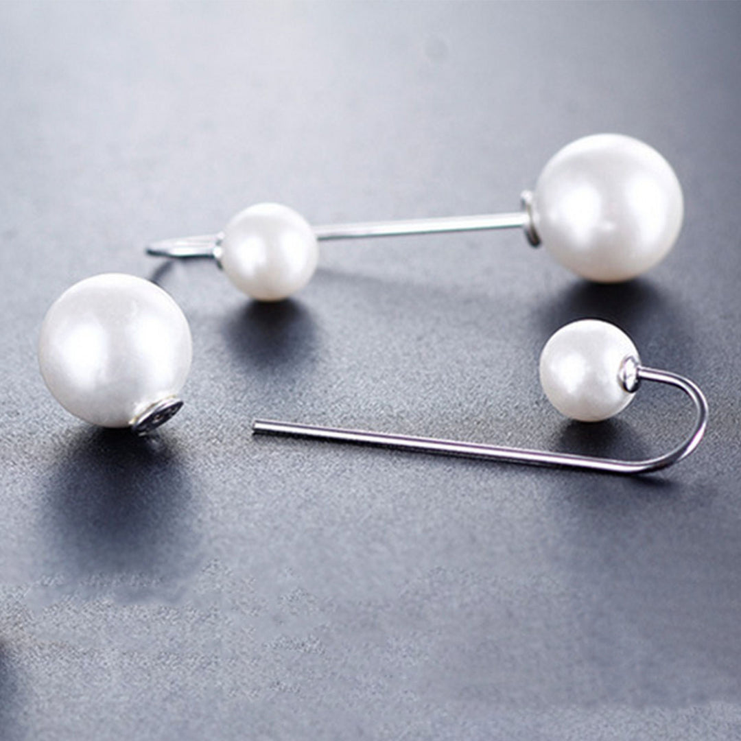 Double White Pearl Thread Drop Earrings Image 2