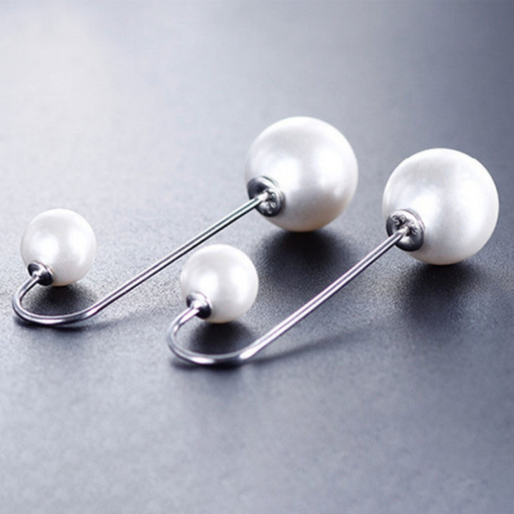 Double White Pearl Thread Drop Earrings Image 3