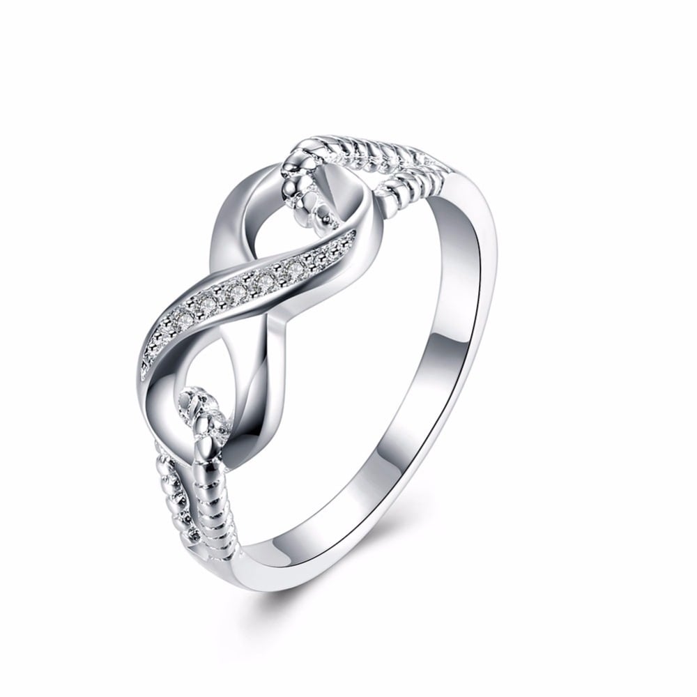 Simulated CZ Diamond Infinity Ring in 18K White Gold Image 1