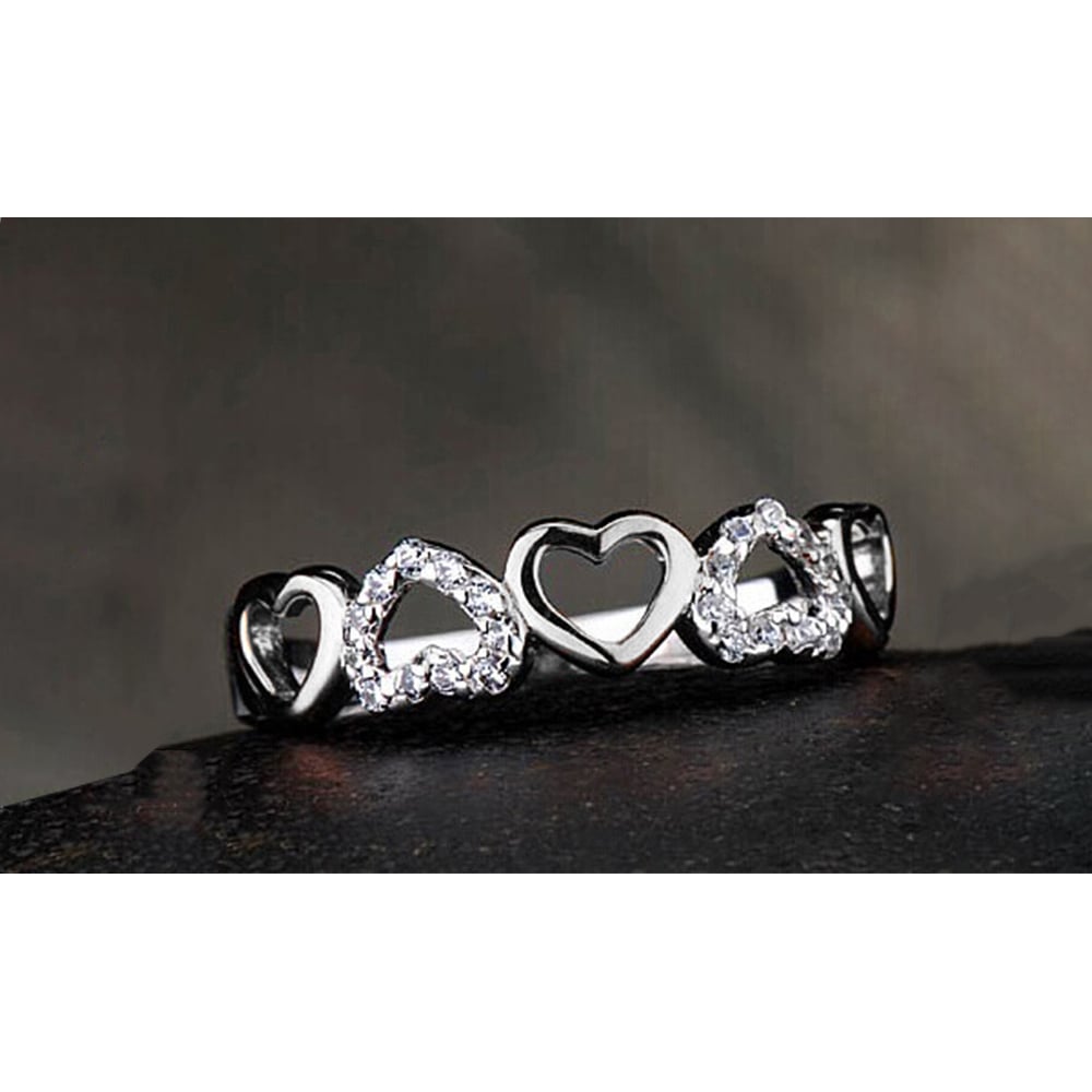 Heart Cut Micropave Band In 18K White Gold Image 1