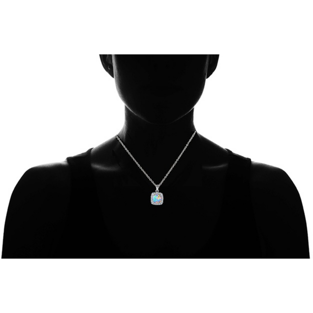 3.50 CTTW Opal Cushion Cut Halo Necklace Image 3