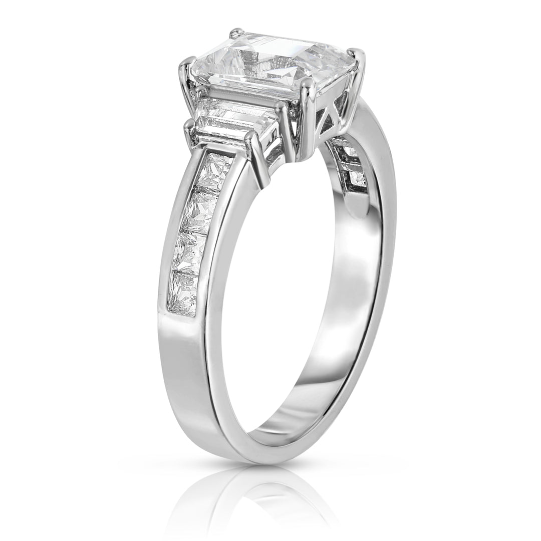 Tri Stone Emerald Cut Ring in 18k White Gold Image 2
