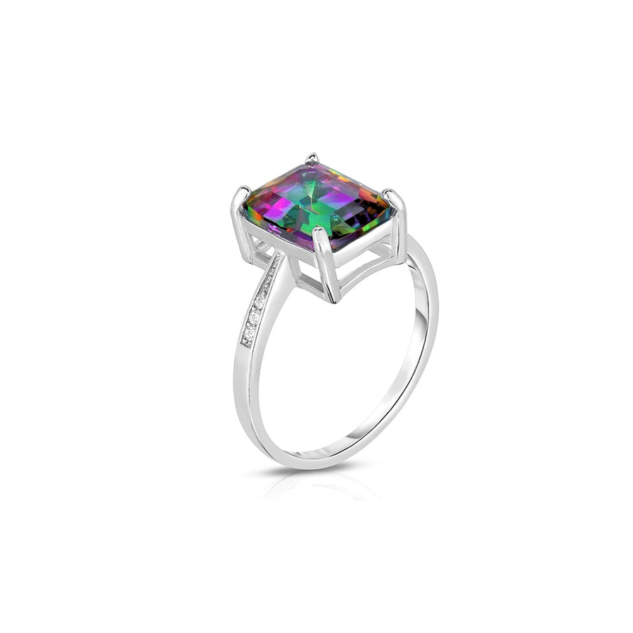 Genuine Mystic Topaz Emerald Cut Ring 4.00 CTTW Sterling Silver Sizes 6-9 Image 1