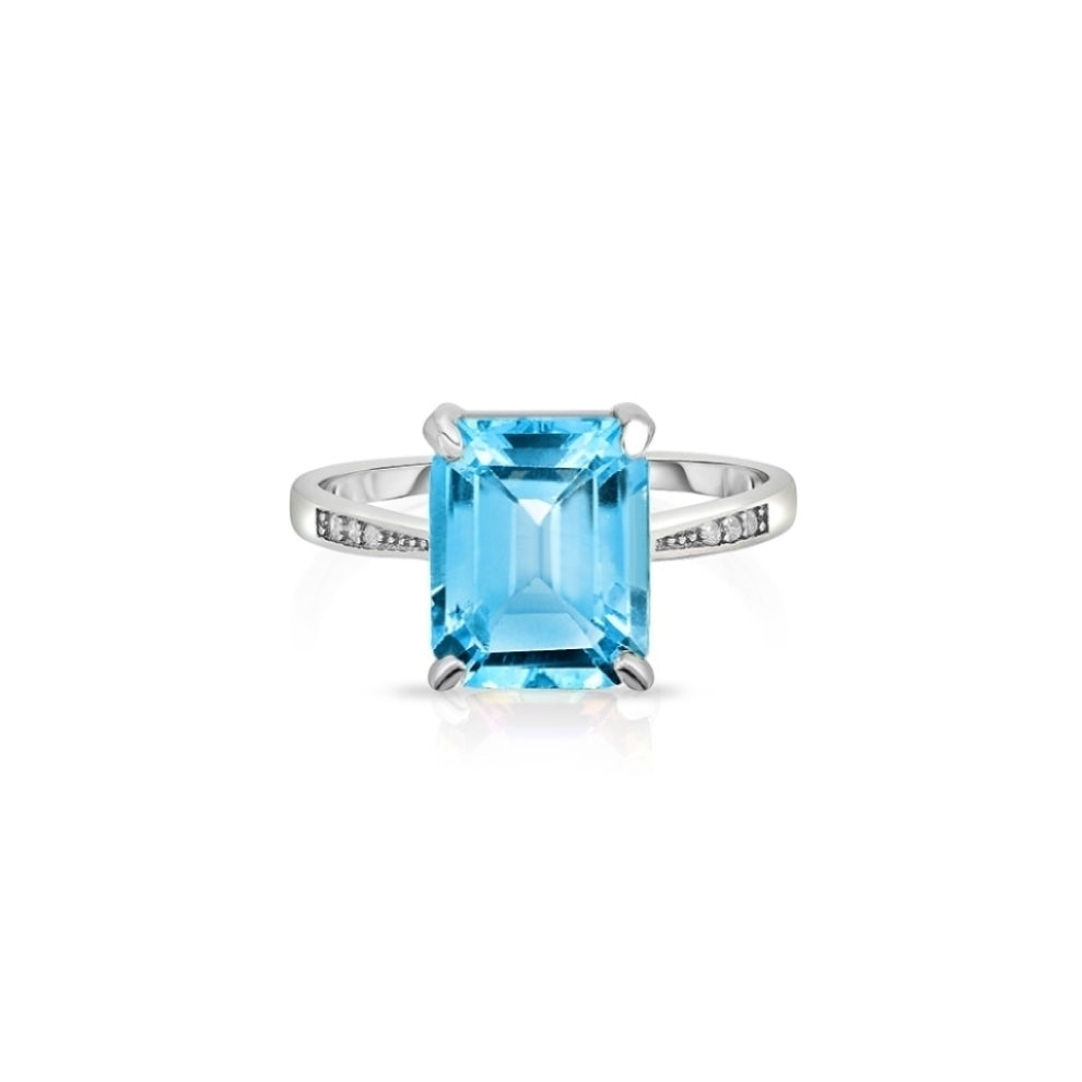 4.00 CTTW Genuine Blue Topaz Emerald Cut Gemstone Ring Image 3