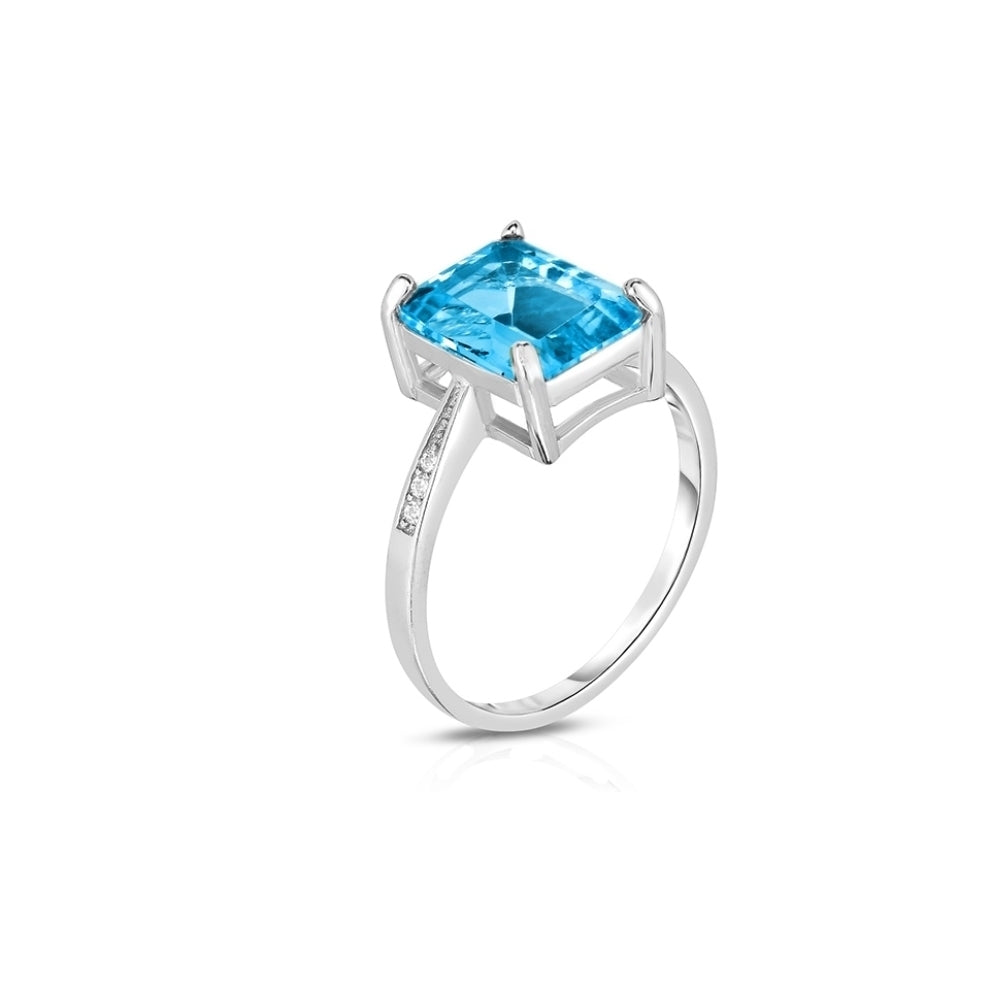 4.00 CTTW Genuine Blue Topaz Emerald Cut Gemstone Ring Image 2