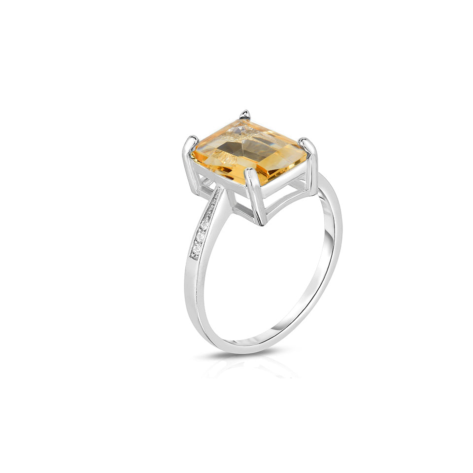 4.00 CTTW Genuine Citrine Gemstone Emerald Cut Ring in Solid Sterling Silver Image 1