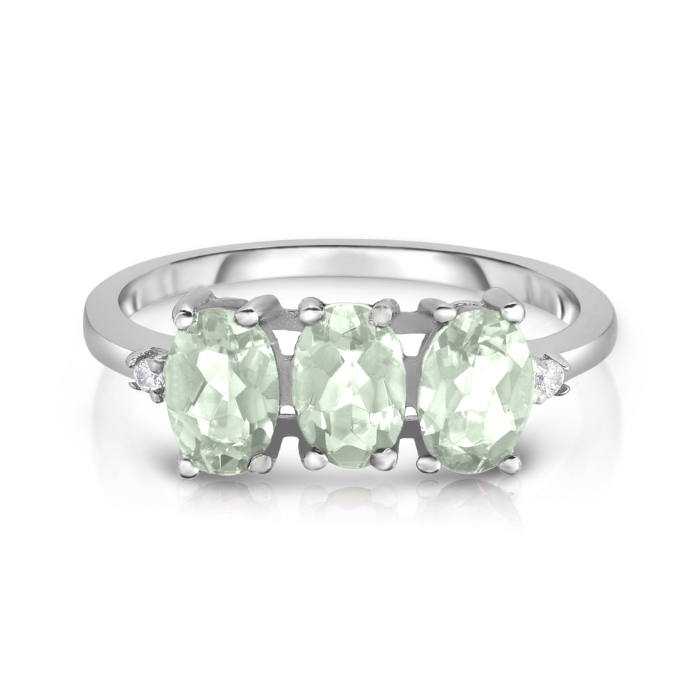 Genuine Green Amethyst Gemstone Tri Stone Ring Image 2