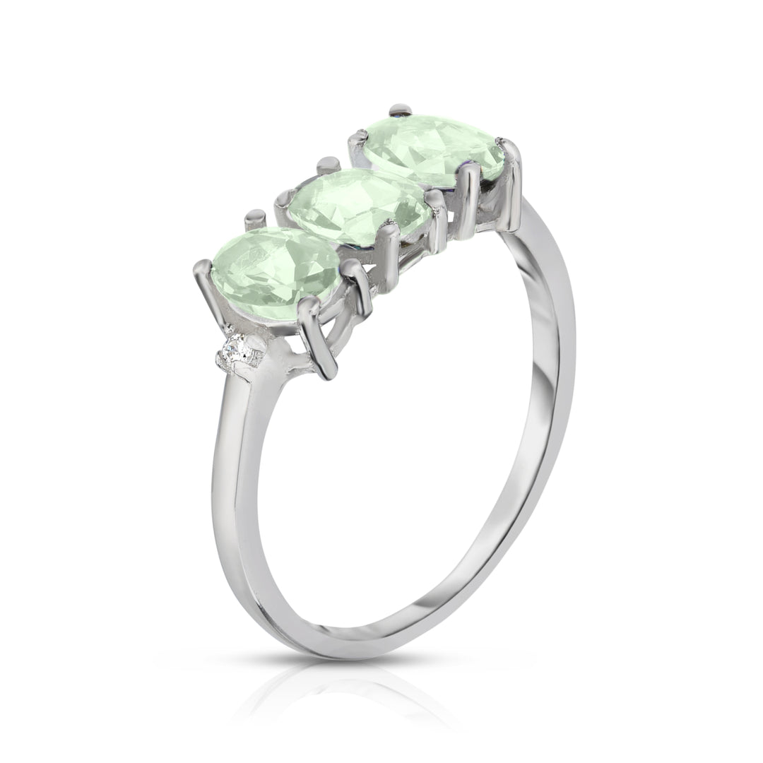 Genuine Green Amethyst Gemstone Tri Stone Ring Image 1