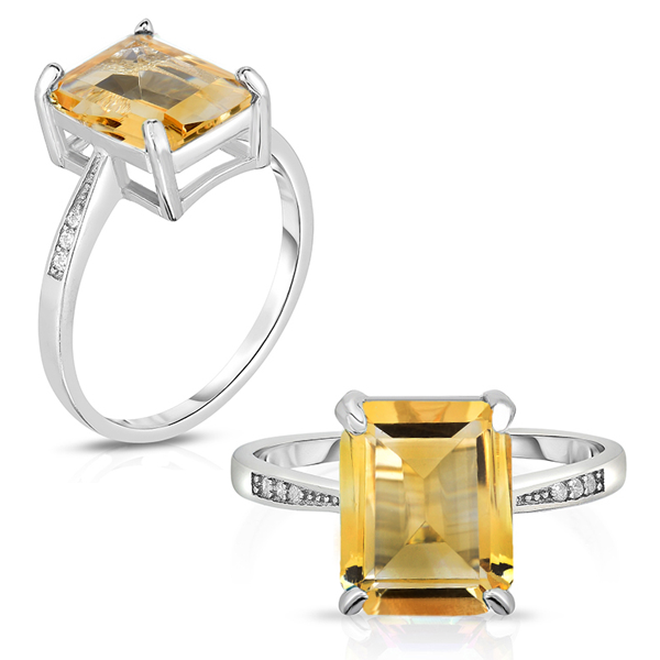 4.00 CTTW Genuine Citrine Gemstone Emerald Cut Ring in Solid Sterling Silver Image 3