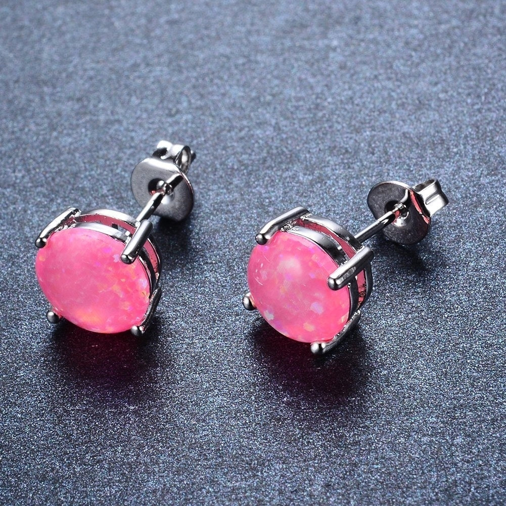2.00cttw Pink Fire Opal Round Cut Studs in Sterling Silver Image 1