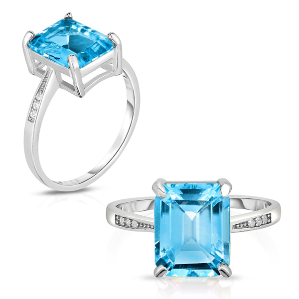 4.00 CTTW Genuine Blue Topaz Emerald Cut Gemstone Ring Image 1