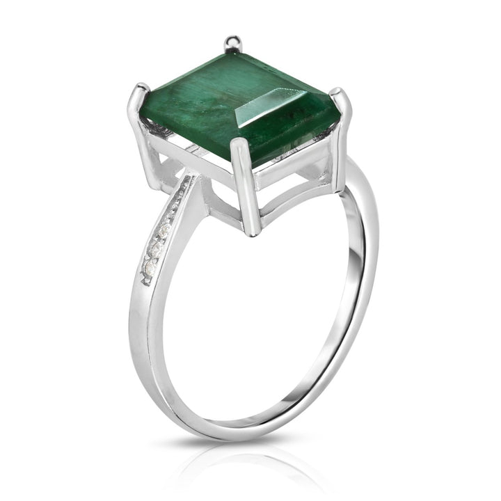 Sterling Silver Emerald Ring With Pave Accent Image 3