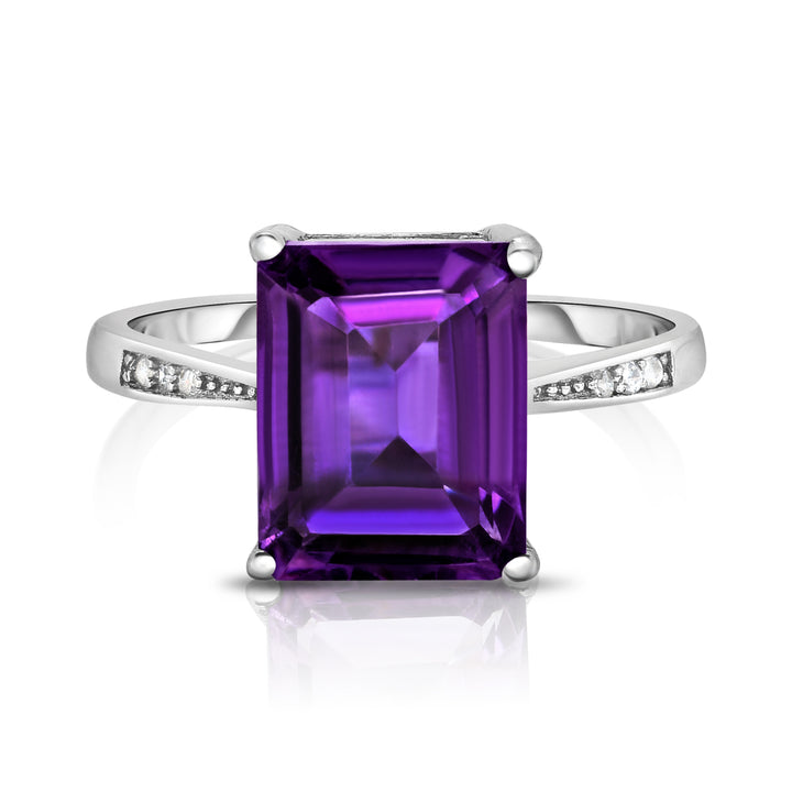 Genuine Amethyst Emerald Cut Sterling Silver Ring 4.00 CTTW Size 6 7 8 9 925 Image 2