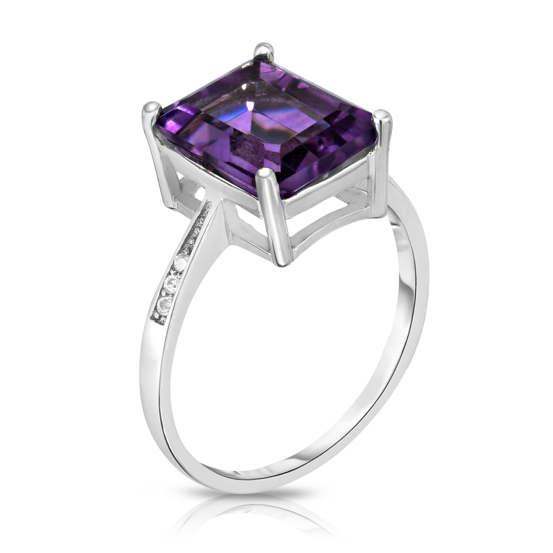 Genuine Amethyst Emerald Cut Sterling Silver Ring 4.00 CTTW Size 6 7 8 9 925 Image 3