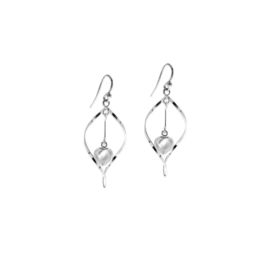 Solid Sterling Silver Heart Drop Dangle Earrings Image 1