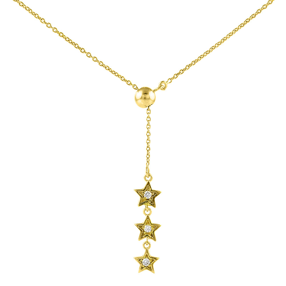 Italian Solid Sterling Silver 24" Star Drop Lariat Necklace Image 2