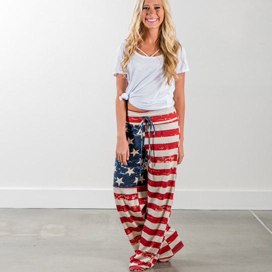 American Flag Drawstring Wide Leg Pants Image 2