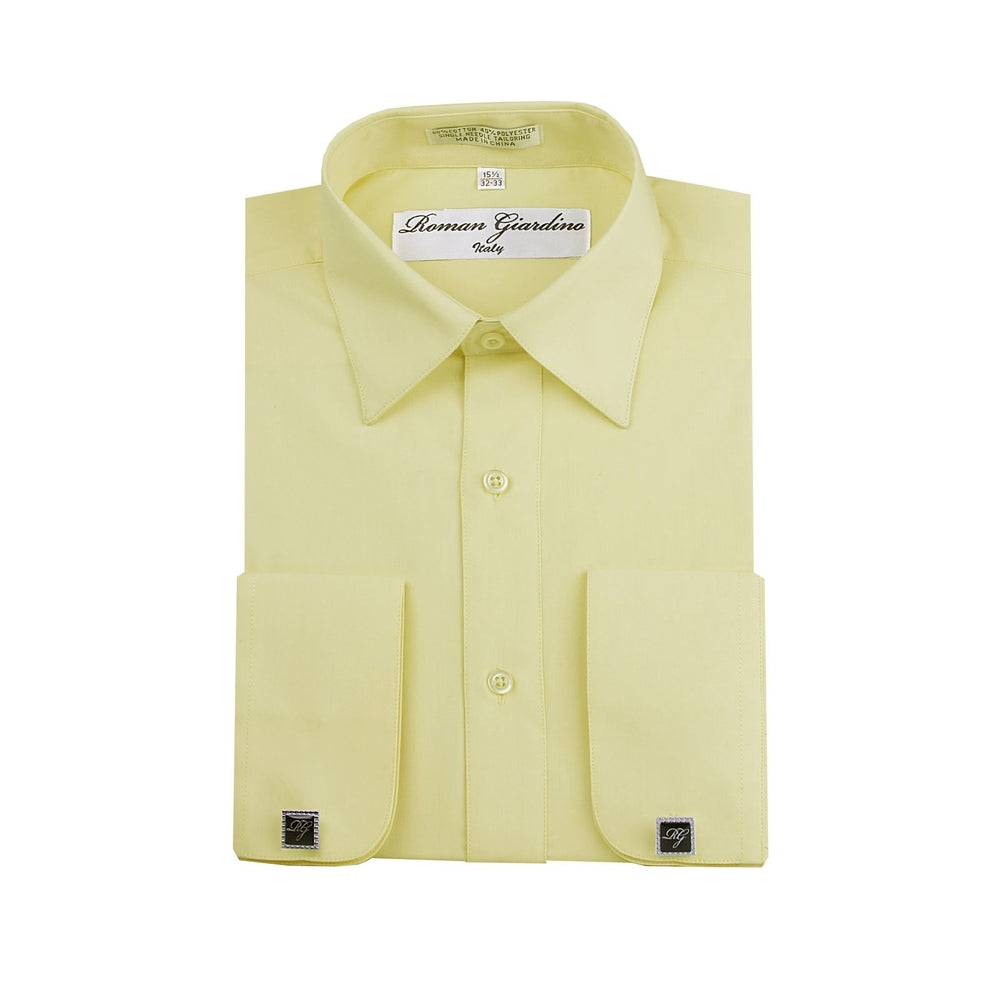 Roman Giardino Mens Dress Shirt Long Sleeve Convertible Cuffs the Italian Collar Cotton with Free cuff links Baby Yellow Image 2