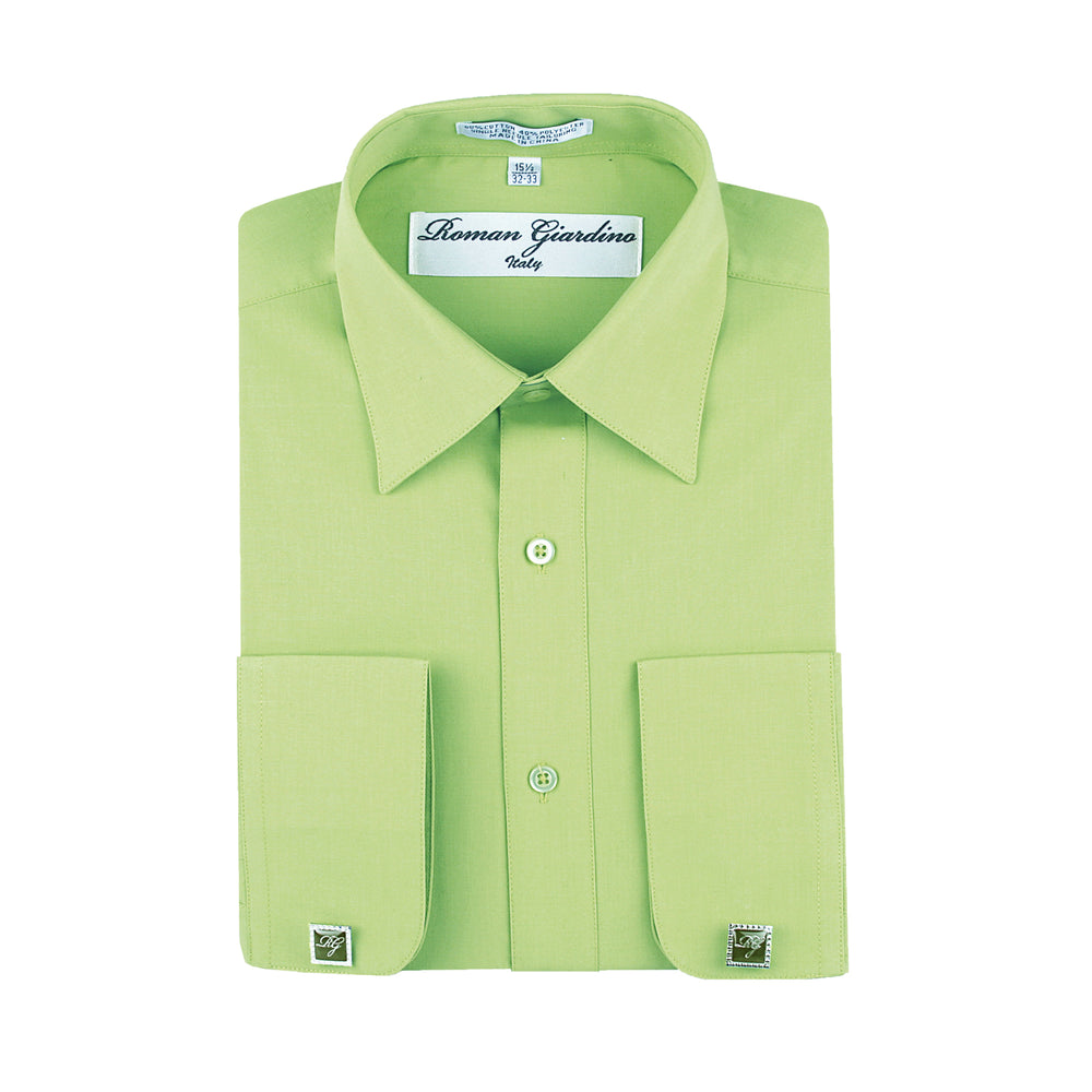 Roman Giardino Mens Dress Shirt Long Sleeve Convertible Cuffs the Italian Collar Cotton with Free cuff links Honeydew Image 2