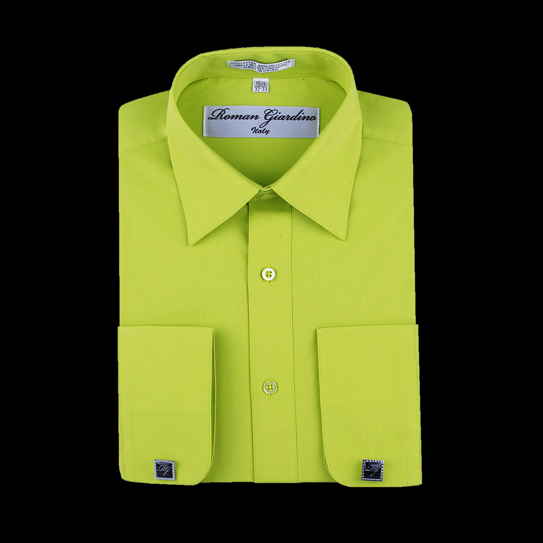 Roman Giardino Mens Dress Shirt Long Sleeve Convertible Cuffs the Italian Collar Cotton with Free cuff links Kiwi Image 2