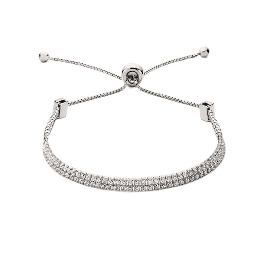 Dual Row Simulated Diamond Adjustable Bolo Bracelet Image 1